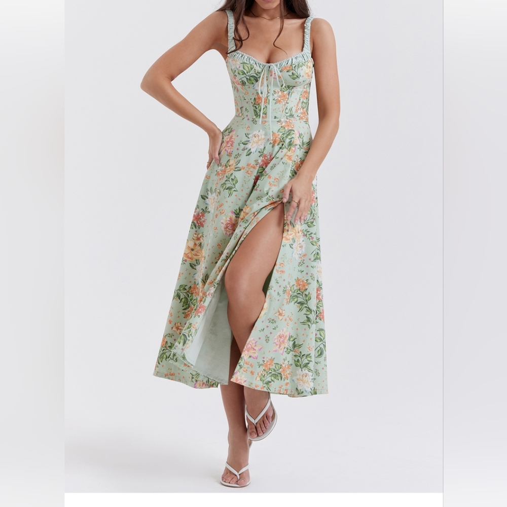 House of CB Sabrina Floral Print Sundress M Plus Cup Sleeveless Bustier Summer